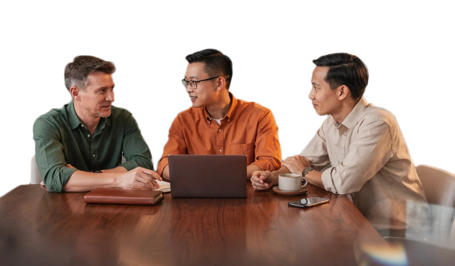 Three colleagues collaborating on AI strategy